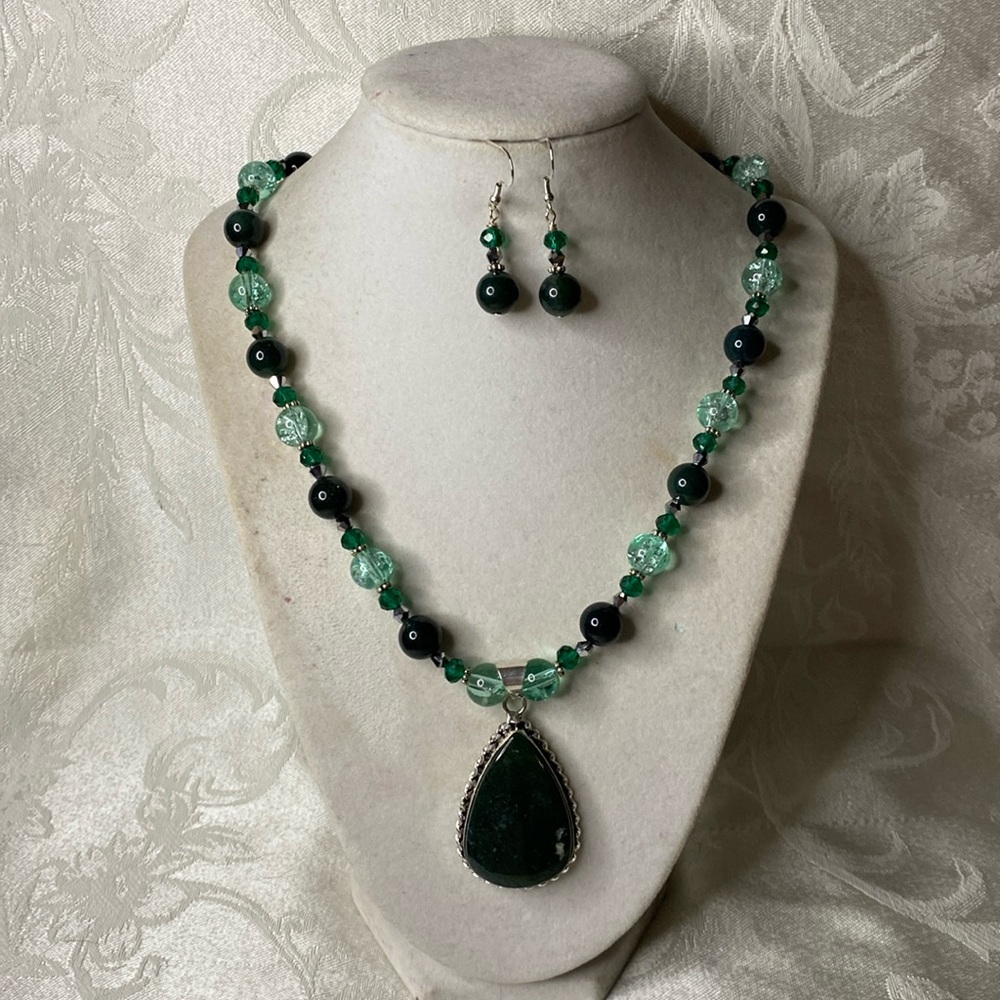 Handcrafted Bloodstone Necklace and Earring Set